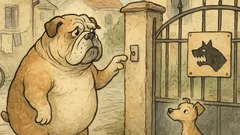 Banc: Un buldog și gardul „Câine rău!”