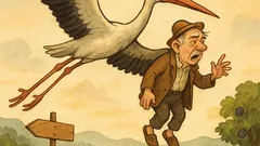 Banc: O barză ducea un bătrânel