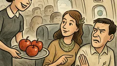 Banc: În avion, stewardesa servește mere…