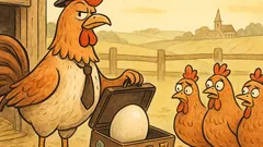 Banc: Cocoșul se-ntoarce cu ou de struț