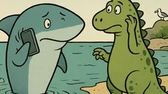 Banc: Rechinul îl sună pe dinozaur...