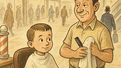 Banc: Intră un bărbat cu băiețelul la frizer