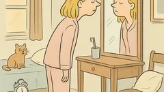 Banc: Ce face o blondă la oglindă?