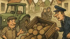 Banc: Un tractorist răstoarnă remorca cu lemne