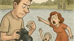 Banc: Gică făcea poze pe malul lacului